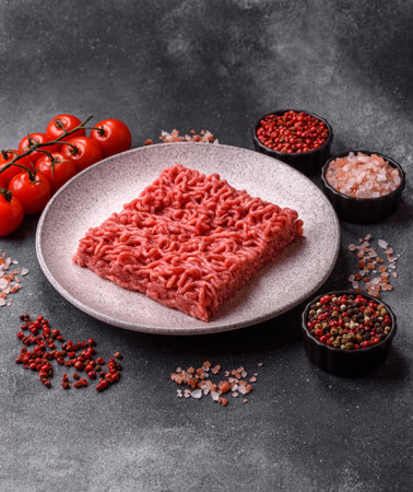 Raw ground beef for a burger or as an ingredient in a meat dish. Raw ground beef as a food...