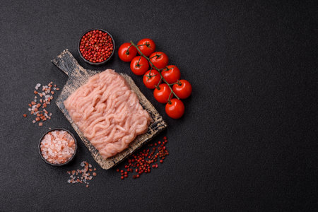 Raw minced chicken for a burger or as an ingredient in a meat dish. Raw ground chicken as a food...