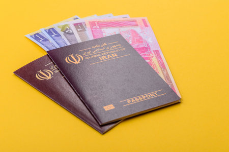 Iranian passport for traveling, flying and doing business. Iran document, id for crossing the borderの写真素材