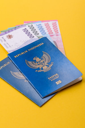 Indonesian passport for traveling, flying and doing business. Indonesia document, id for crossing the borderの写真素材