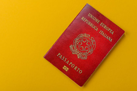 Italy passport for traveling, flying and doing business. Italian document, id for crossing the borderの写真素材