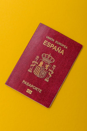 Spain passport for traveling, flying and doing business. Spanish document, id for crossing the borderの写真素材