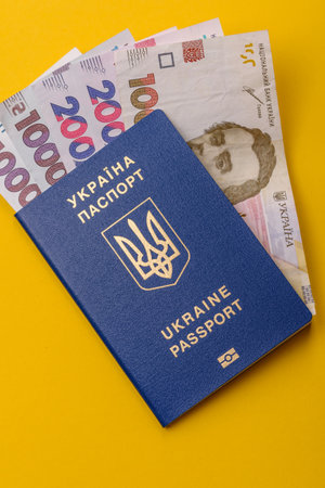 Ukrainian passport for traveling, flying and doing business. Ukraine document, id for crossing the borderの写真素材