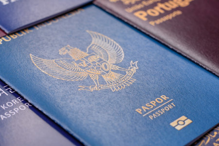 Indonesian passport for traveling, flying and doing business. Indonesia document, id for crossing the borderの写真素材