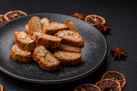 Italian cantuccini cookies with almonds, a sweet biscuit dessert. Cantuccini cookies as a food...
