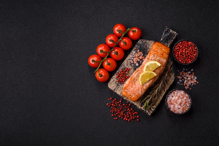 Fish, grilled salmon fillet, healthy food, seafood. Grilled salmon fillet as a background for your...