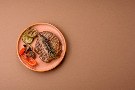 Grilled beef or pork steak, healthy restaurant food for lunch. Barbecue steak as a food background for your designの写真素材