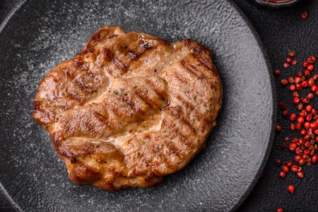 Grilled beef or pork steak, healthy restaurant food for lunch. Barbecue steak as a food background for your designの写真素材