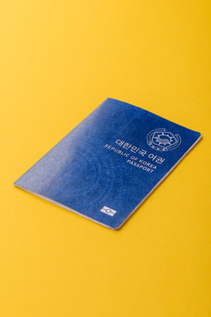 Korean passport for traveling, flying and doing business. South korea document, id for crossing the borderの写真素材