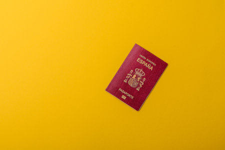 Spain passport for traveling, flying and doing business. Spanish document, id for crossing the borderの写真素材