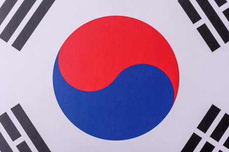 The national flag of South Korea as a symbol of independence. The South Korean flag as a background for your designの写真素材