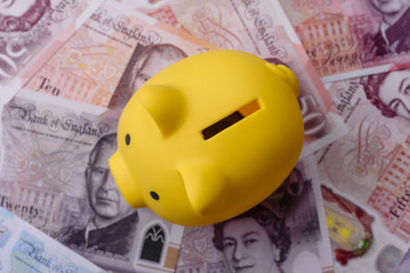 Britain paper money, pound sterling, cash banknotes for financial and business transactions. Britain money as a background for your designの写真素材