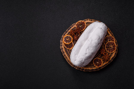 Stollen, a German Christmas pastry and dessert with fruit and marzipan, is perfect for the winter...