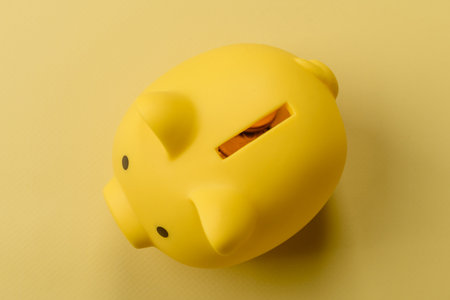 A piggy bank as a concept for storing, accumulating, and saving financial resources. A piggy bank as a financial backdrop for your design.の写真素材