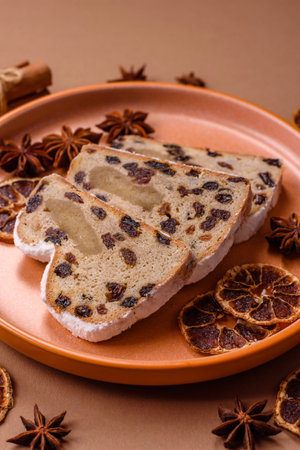 Stollen, a German Christmas pastry and dessert with fruit and marzipan, is perfect for the winter...