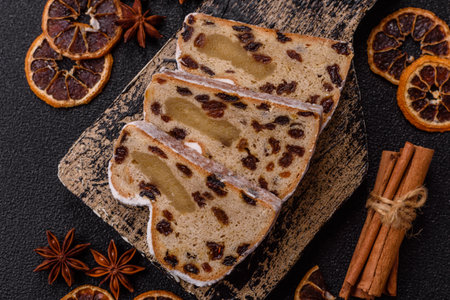 Stollen, a German Christmas pastry and dessert with fruit and marzipan, is perfect for the winter...