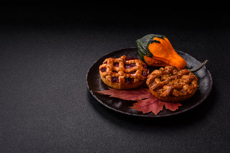 Cherry or strawberry sweet Christmas pie or tart. Cherry pie as a food backdrop for your design