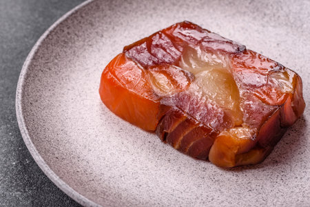 Tuna and salmon roll, smoked fish. Tuna and salmon roll as a food background for your designの写真素材