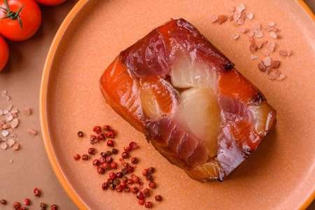 Tuna and salmon roll, smoked fish. Tuna and salmon roll as a food background for your design