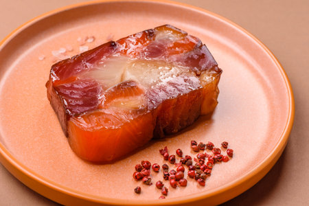 Tuna and salmon roll, smoked fish.