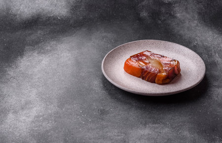 Tuna and salmon roll, smoked fish. Tuna and salmon roll as a food background for your design