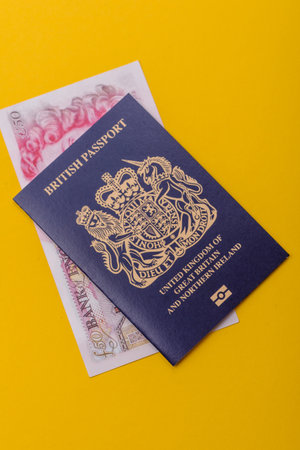 British passport for traveling, flying and doing business. UK document, id for crossing the borderの写真素材