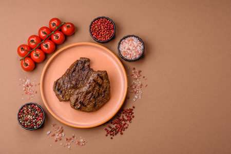 Food, grilled beef steak, roast meat for lunch. Grilled beef steak as a food background for your design.の写真素材