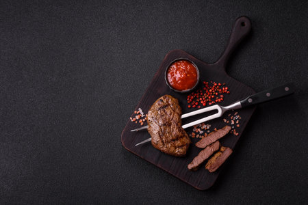Food, grilled beef steak, roast meat for lunch. Grilled beef steak as a food background for your design.の写真素材