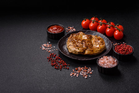 Food, grilled pork steak, roast meat for lunch. Grilled pork steak as a food background for your designの写真素材