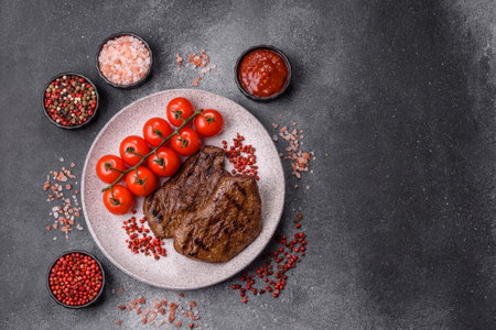 Food, grilled beef steak, roast meat for lunch. Grilled beef steak as a food background for your design.の写真素材