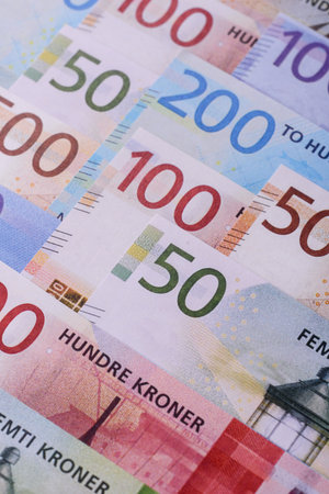 Money, currency of Norway, Norwegian krone banknotes of various denominations. Norway, Norwegian money as a financial background for your design.の写真素材