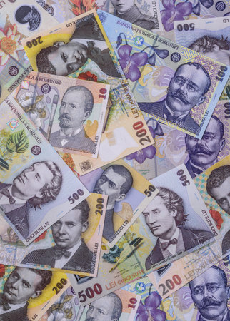 Money, currency of Romania, Romanian leu banknotes of various denominations. Romania, Romanian money...