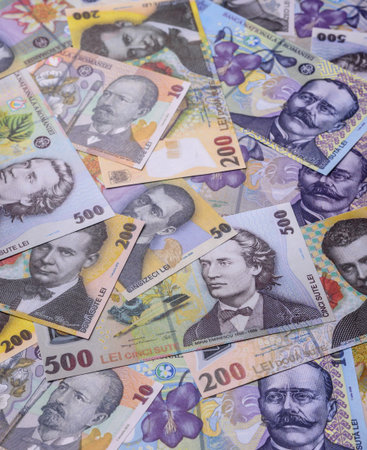 Money, currency of Romania, Romanian leu banknotes of various denominations. Romania, Romanian money...