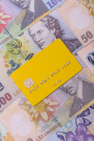 A credit card for contactless cashless payments via a terminal or online. A credit card for a financial backgroundの写真素材