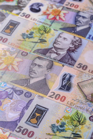 Money, currency of Romania, Romanian leu banknotes of various denominations. Romania, Romanian money...