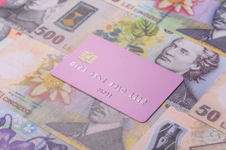 A credit card for contactless cashless payments via a terminal or online. A credit card for a financial backgroundの写真素材