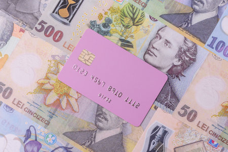 A credit card for contactless cashless payments via a terminal or online. A credit card for a financial backgroundの写真素材