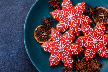 Gingerbread, Christmas cookies, or sweets for a festive family table. Christmas gingerbread as a festive background for your designの写真素材