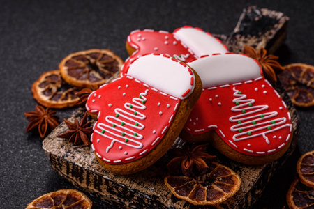 Gingerbread, Christmas cookies, or sweets for a festive family table. Christmas gingerbread as a festive background for your designの写真素材