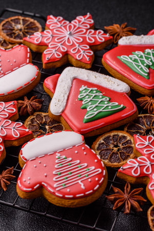 Gingerbread, Christmas cookies, or sweets for a festive family table. Christmas gingerbread as a festive background for your designの写真素材