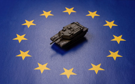 Military defense of Europe, the European Union, and investments in the military and security. Military defense of the European Union as a backdrop for your designの写真素材