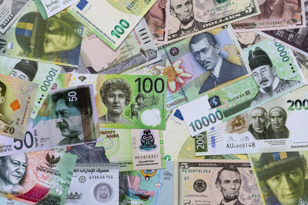 Money background, currency exchange, paper banknotes from different countries. Money cash currency as a financial background for your designの写真素材
