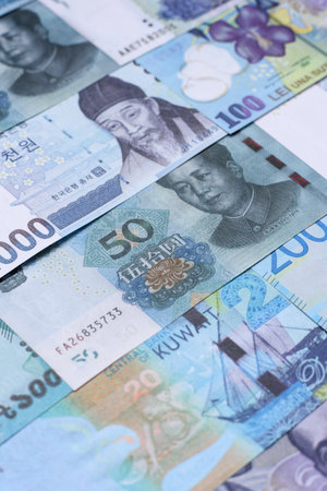 Money background, currency exchange, paper banknotes from different countries. Money cash currency as a financial background for your designの写真素材