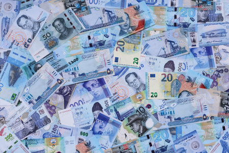 Money background, currency exchange, paper banknotes from different countries. Money cash currency...