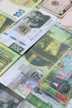 Money background, currency exchange, paper banknotes from different countries. Money cash currency as a financial background for your designの写真素材