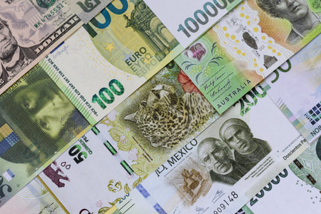 Money background, currency exchange, paper banknotes from different countries. Money cash currency as a financial background for your designの写真素材