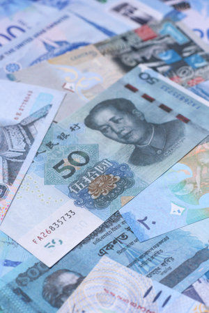 Money background, currency exchange, paper banknotes from different countries. Money cash currency as a financial background for your designの写真素材