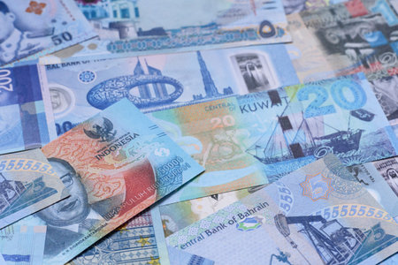 Money background, currency exchange, paper banknotes from different countries. Money cash currency...