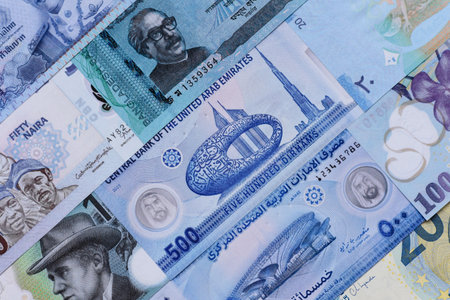 Money background, currency exchange, paper banknotes from different countries. Money cash currency as a financial background for your designの写真素材