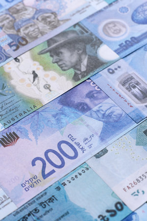Money background, currency exchange, paper banknotes from different countries. Money cash currency...